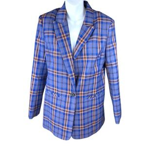 GREY LAB NWT Royal Blue&Orange  Plaid Blazer, one button closure, Notched Lapels